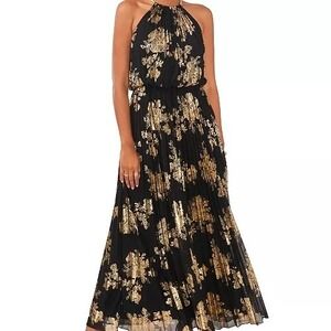 Black & Gold Halter Maxi Dress